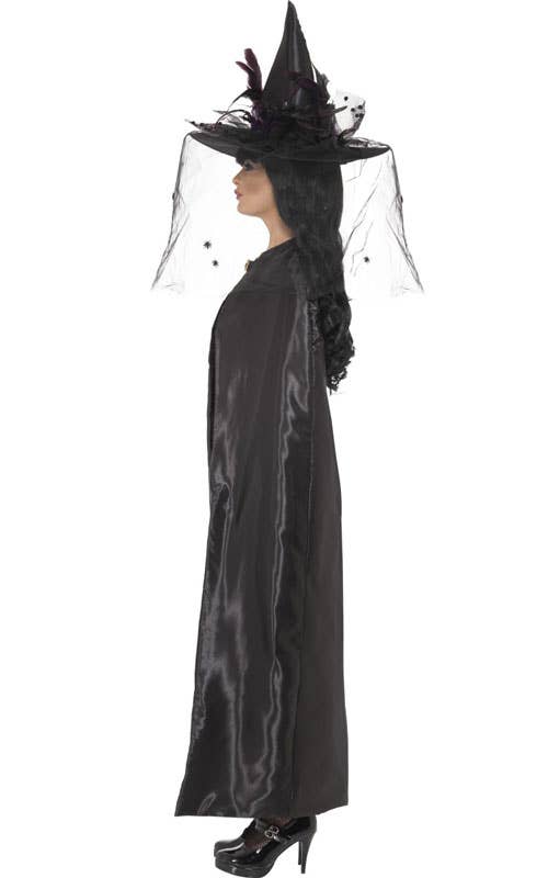 Long Black Satin Witch Costume Cape - Side View