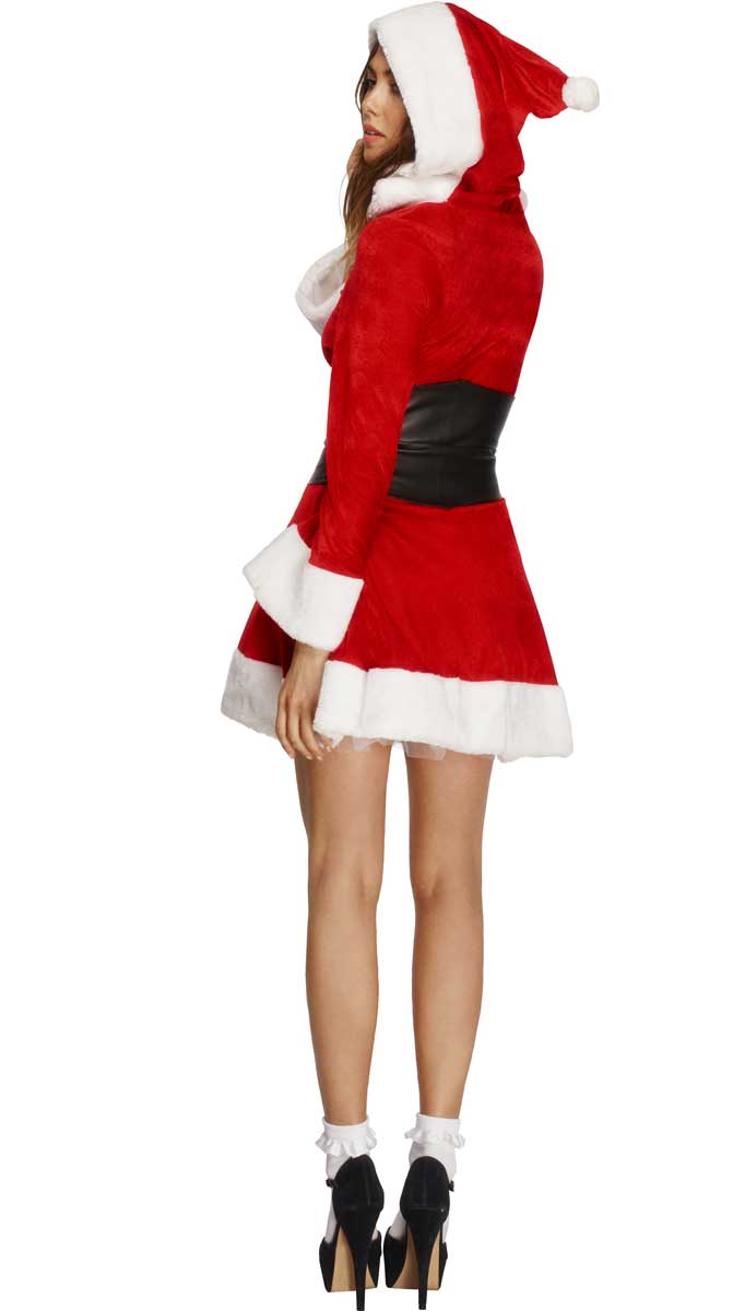Sexy Hooded Santa Costume with Black Belt - Back View