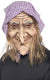 Latex Old Witch Halloween Costume Mask with Attached Faux Hair and Headscarf
