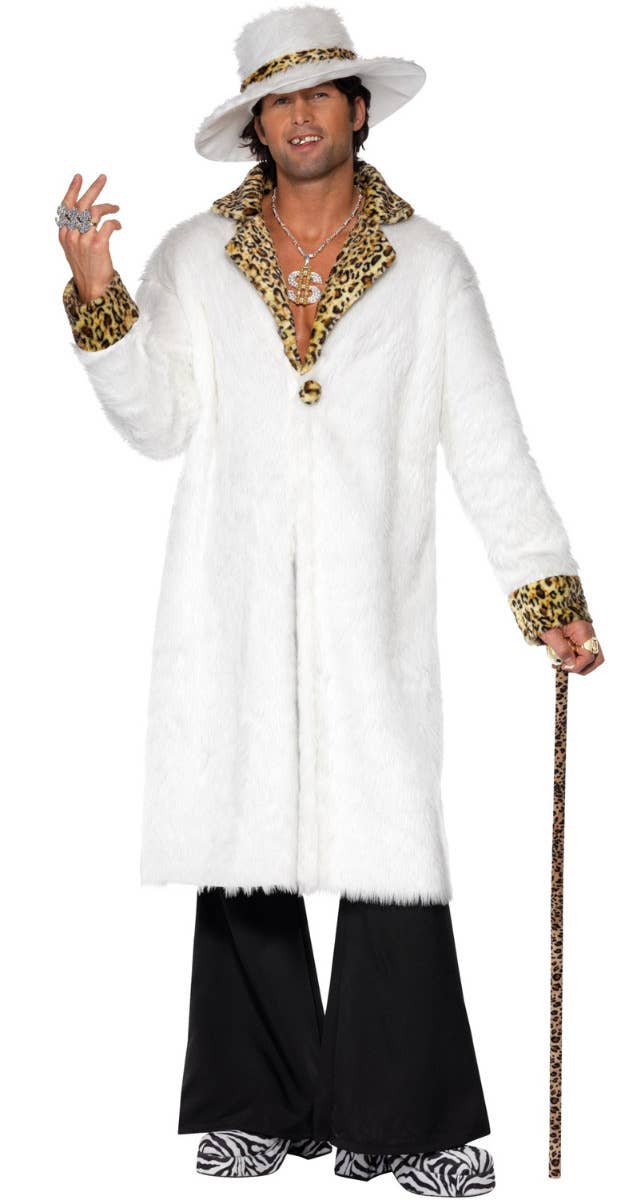 Faux White Fur Gangster Coat Costume | Mens Playa Pimp Costume Jacket