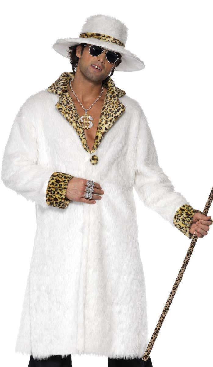 Men's White Fur Pimp Gangsta Costume Zoom Image