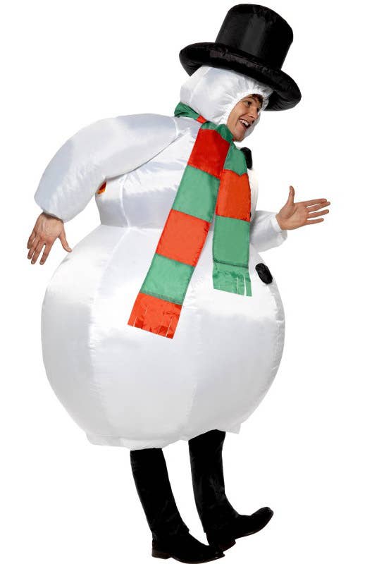 Deluxe White Inflatable Snowman Christmas Costume for Adults - Side Image
