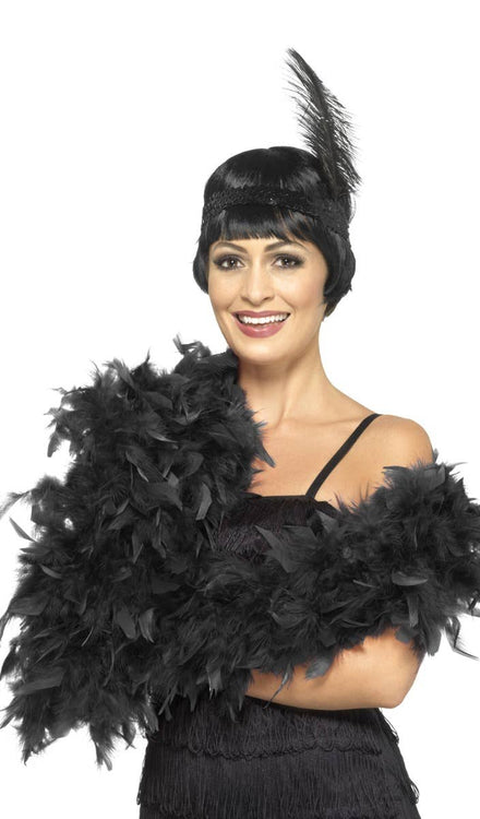 Deluxe Black 1920's Feather Boa Costume Accessory Main Image