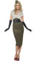 Womens 1940s Long Green Army Costume Military Uniform - Front View