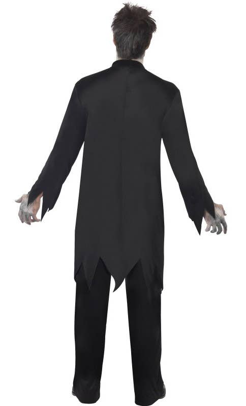 Tattered Black Zombie Priest Halloween Costume for Men - Back View