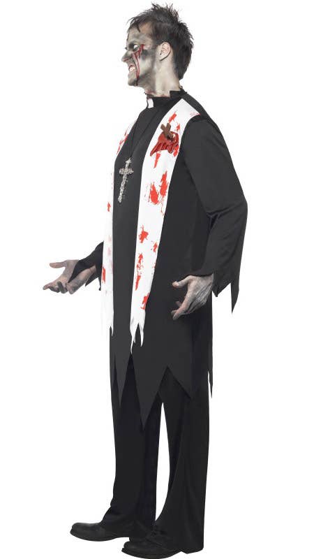 Tattered Black Zombie Priest Halloween Costume for Men - Side View