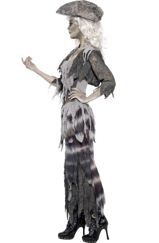Torn and Tattered Grey Ghost Pirate Women's Halloween Costume - Side View