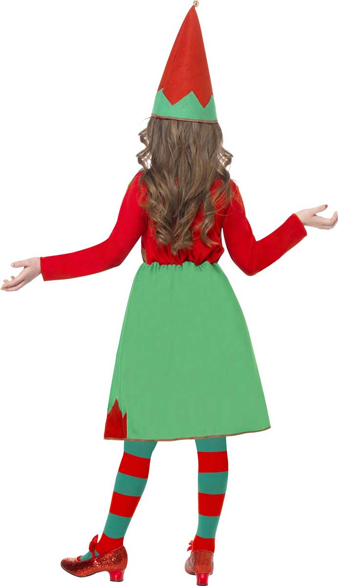 Green and Red Santa's Little Helper Christmas Elf Costume for Girls - Back Image
