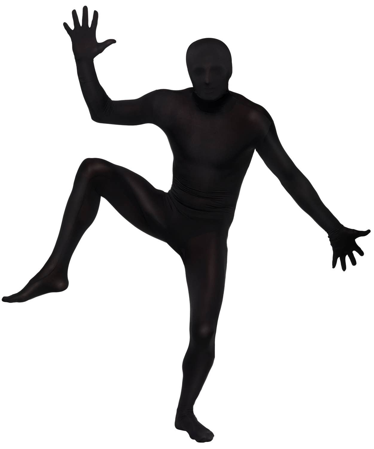 Men's Black Lycra Full Body Suit Second Skin Fancy Dress Costume Front 2