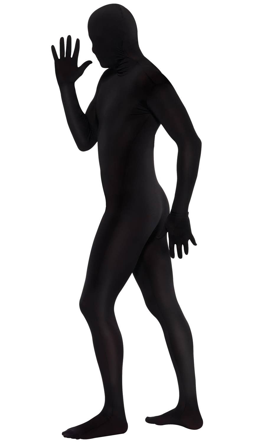Men's Black Lycra Full Body Suit Second Skin Fancy Dress Costume Side View