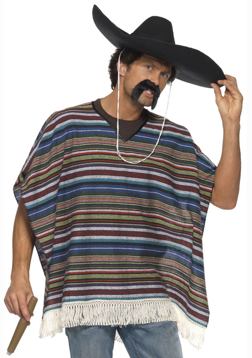 Authentic Style Mexican Poncho Adults Fancy Dress Costume - Close Image