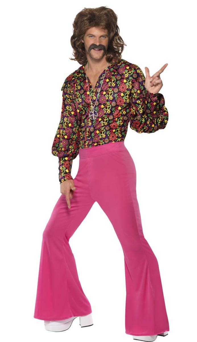 Men's 70's Retro Slack Suit Fancy Dress Hippie Costume - Main Image