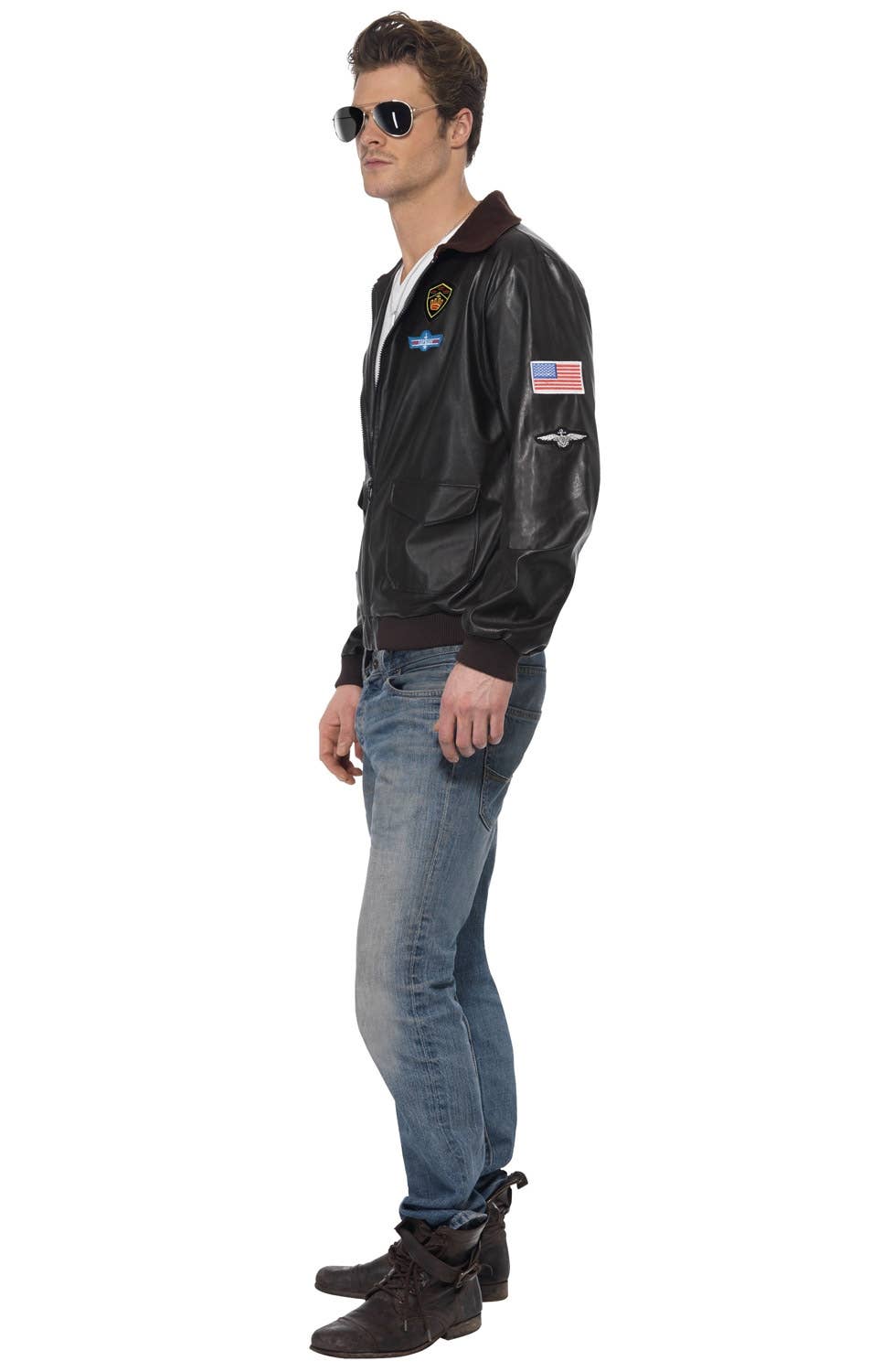 Men's Top Gun Maverick Movie Character Bomber Costume Side Front View