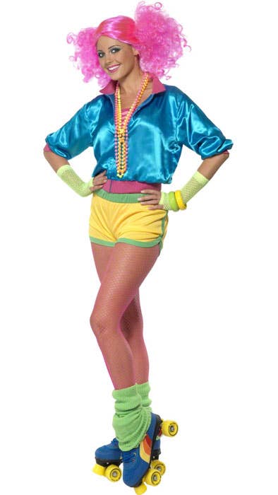 Women's 80's Neon Roller Disco Costume Front View