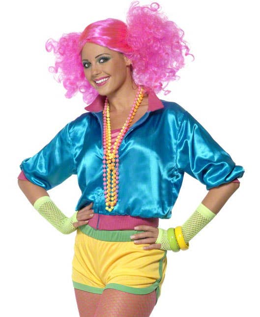 Neon 80's Women's Roller Disco Fancy Dress Close Up