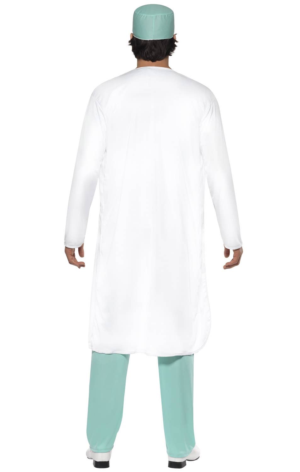 Mens Scrubs And Lab Coat Fancy Dress Doctor Costume - Back Image