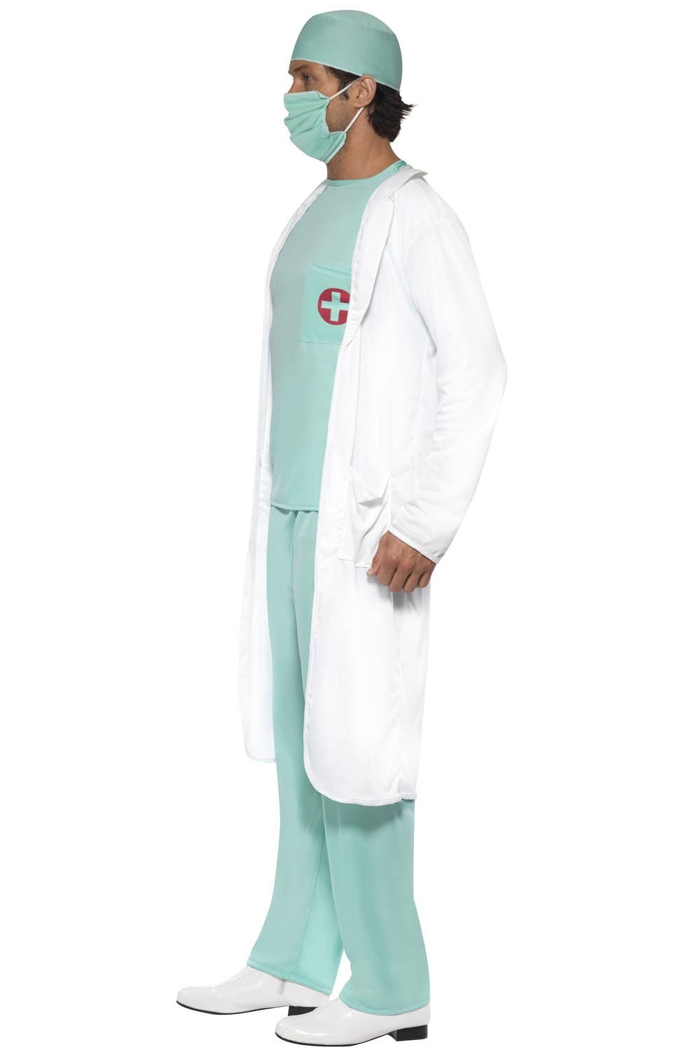 Mens Scrubs And Lab Coat Fancy Dress Doctor Costume - Side Image