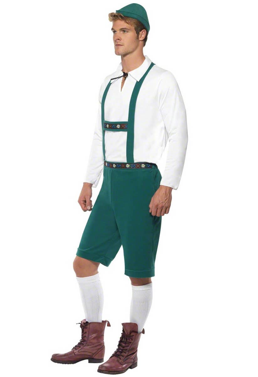 Green and White German Lederhosen Men's Oktoberfest Costume - Side Image