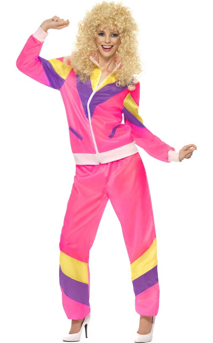 Women's 1980's Pink Shell Suit Retro 80s Costume - Front View