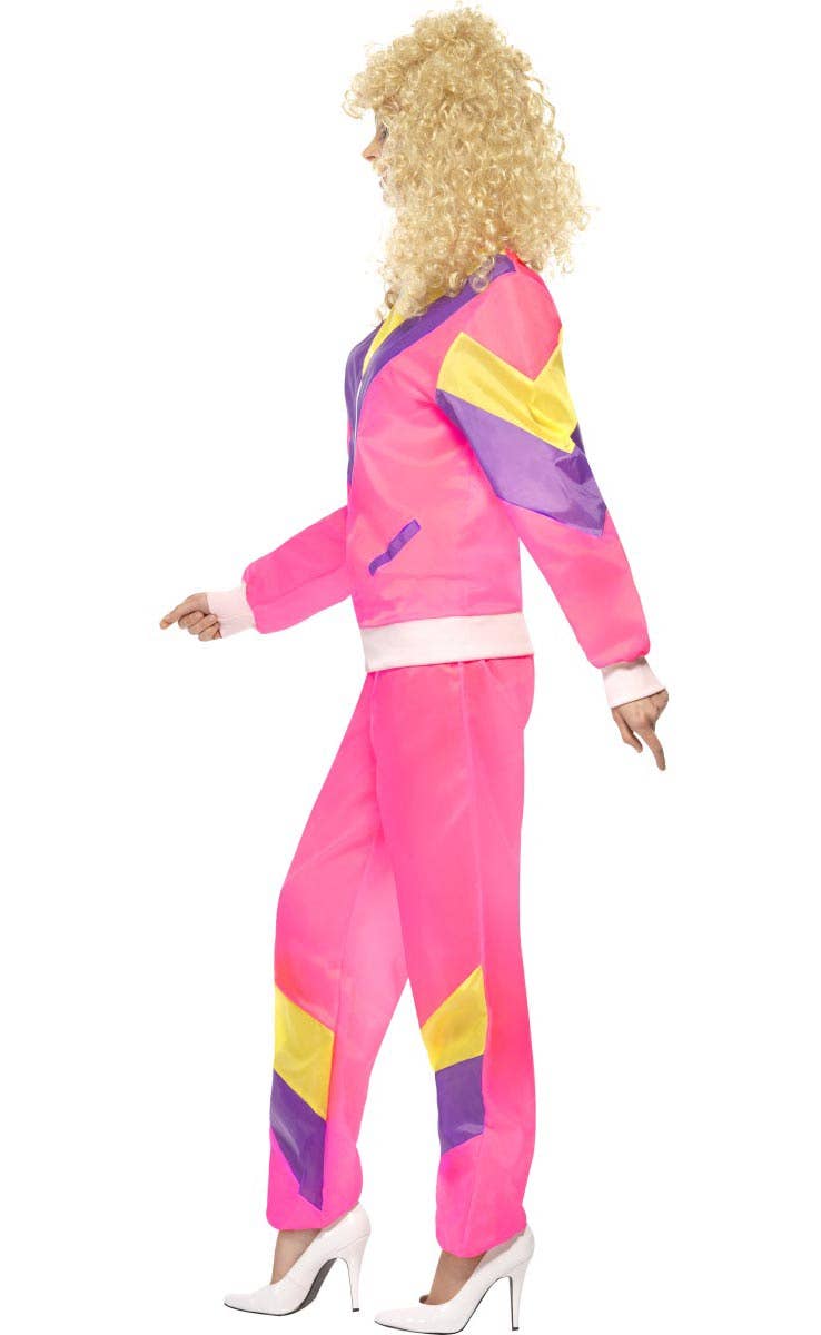 Women's 1980's Pink Shell Suit Retro 80s Costume - Side View
