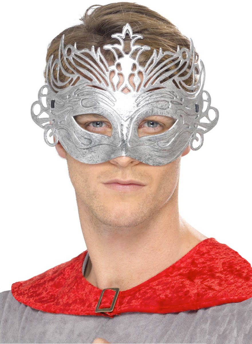 Men's Silver Flourish Colombina Masquerade Mask