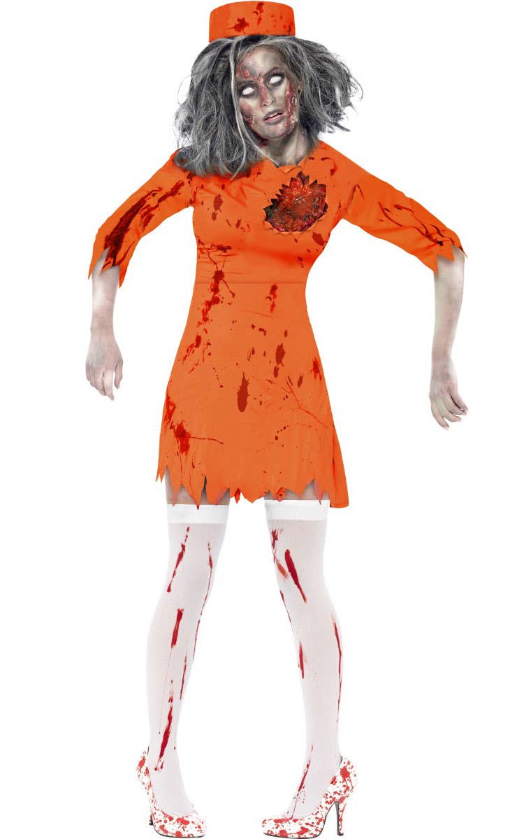 Bloody Orange Convict Zombie Women's Halloween Costume