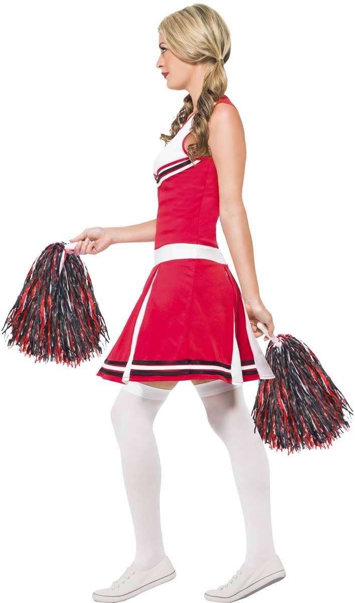Sexy Women Red Cheerleader Fancy Dress Costume - Side View