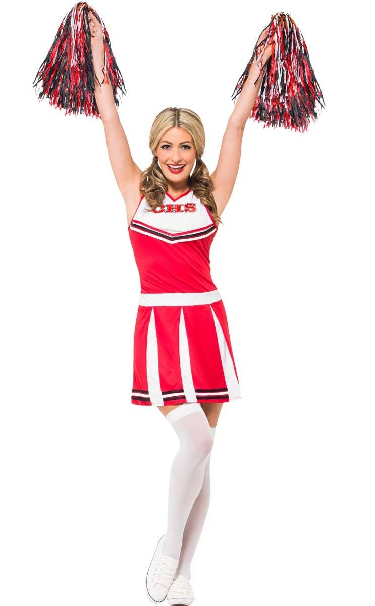 Sexy Women Red Cheerleader Fancy Dress Costume - Alt View
