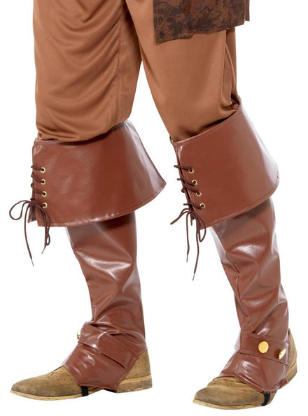 Men's Brown Leather Look Pirate Boot Covers