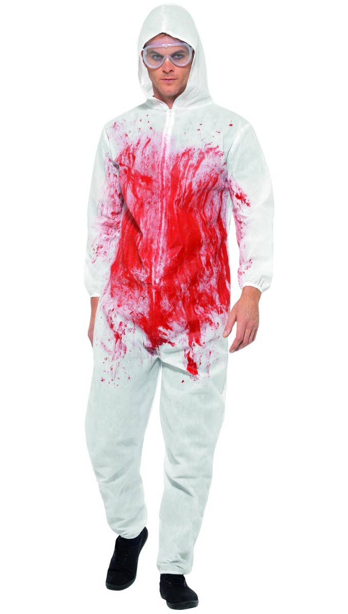 Men's White Bloody Forensic Crime Scene With Blood Splatter Halloween Fancy Dress Costume Alternate Image