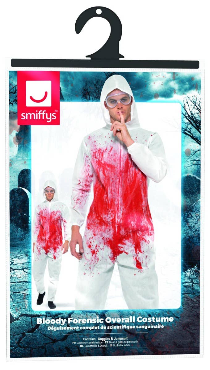 Men's White Bloody Forensic Crime Scene With Blood Splatter Halloween Fancy Dress Costume Packaging Image