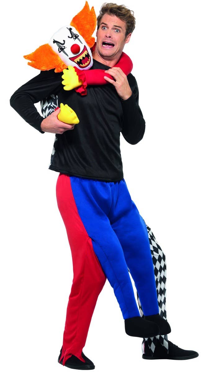 Funny Kidnap Clown Adult's Piggyback Halloween Costume View 1