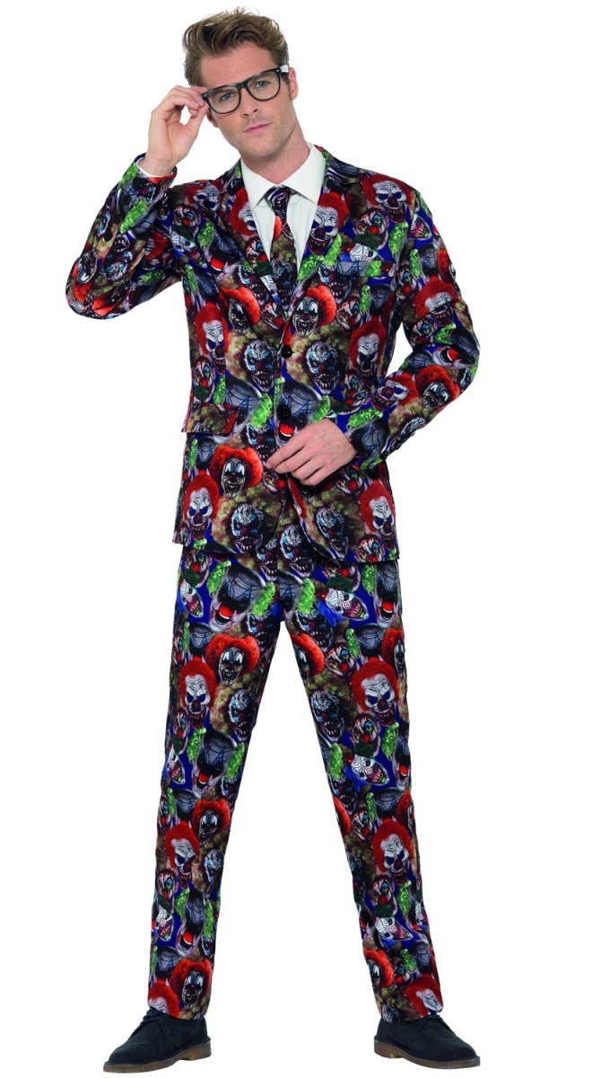 Men's Deluxe Evil Clown Stand Out Suit Halloween Costume Alternate Image