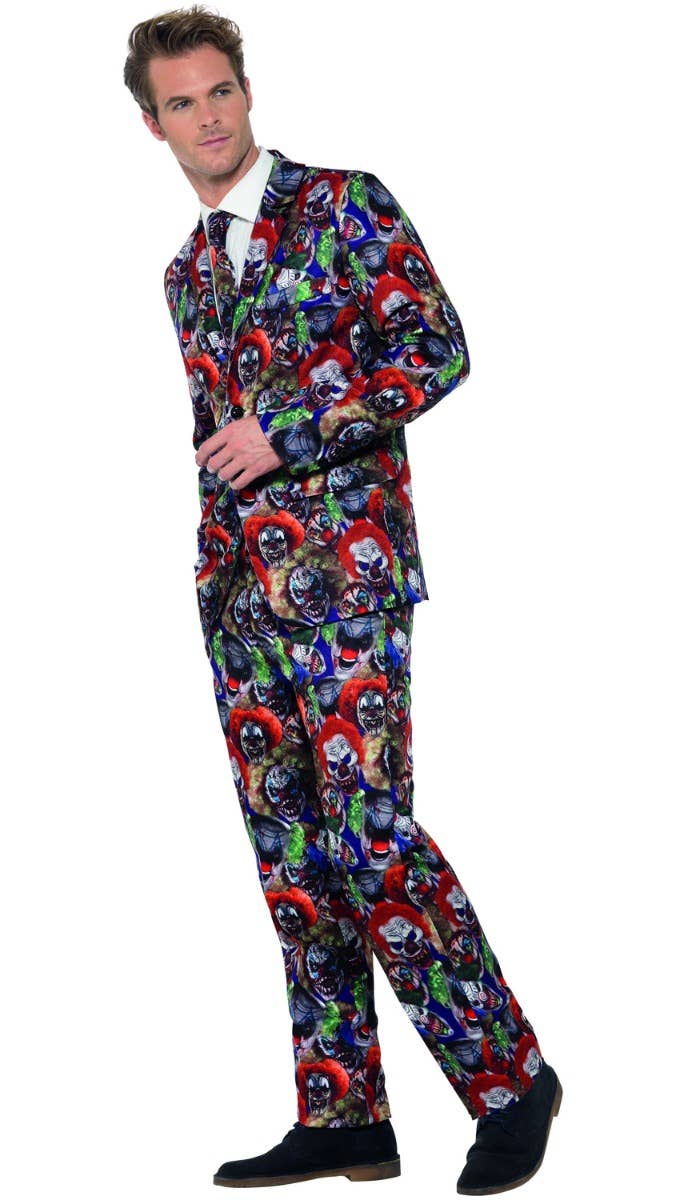 Men's Deluxe Evil Clown Stand Out Suit Halloween Costume Side Image