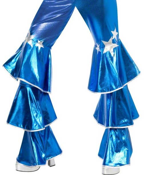 Retro Disco Women's Blue Disco Fancy Dress Jumpsuit Close Up