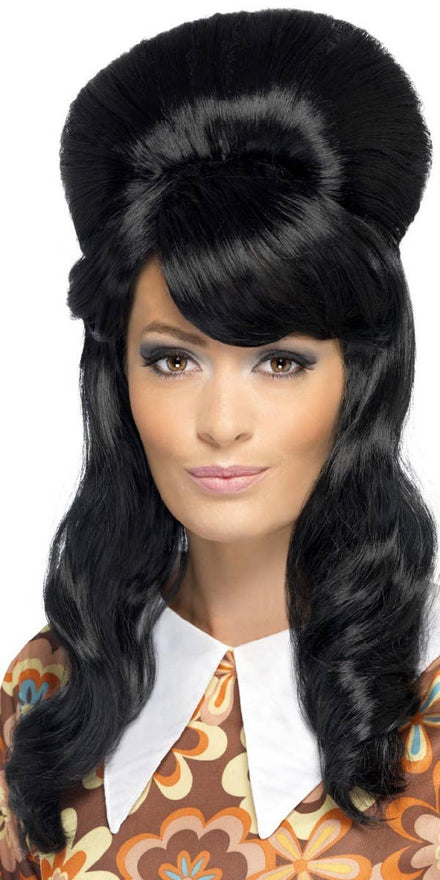 Women's Black Brigitte Bouffant Beehive 60s Costume Wig - Main Image