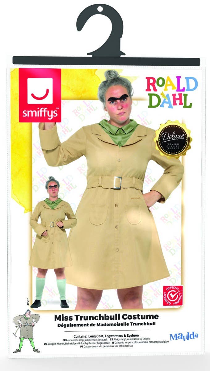 Women's Brown Miss Trunchbull Matilda Rhold Dahl Book Week Smiffys Fancy Dress Costume Packaging Image