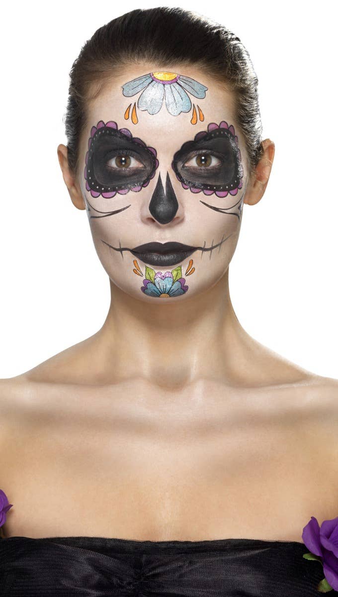 Women's Stick On Day Of The Dead Tattoo Makeup Kit Mexican Halloween Costume Accessory Face Paint Kit Step 3 Image