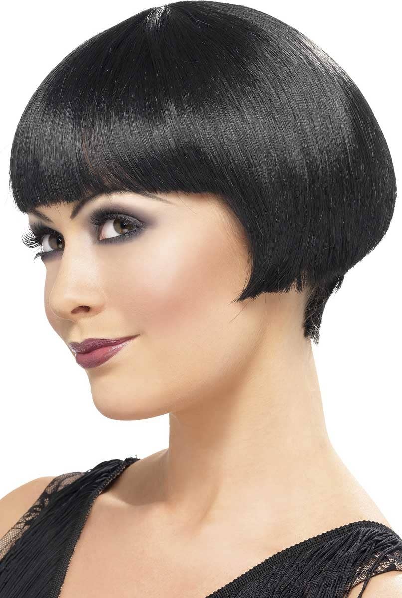 Womens Short Black 1920s Bob Cut Flapper Great Gatsby Costume Wig - Alt Image