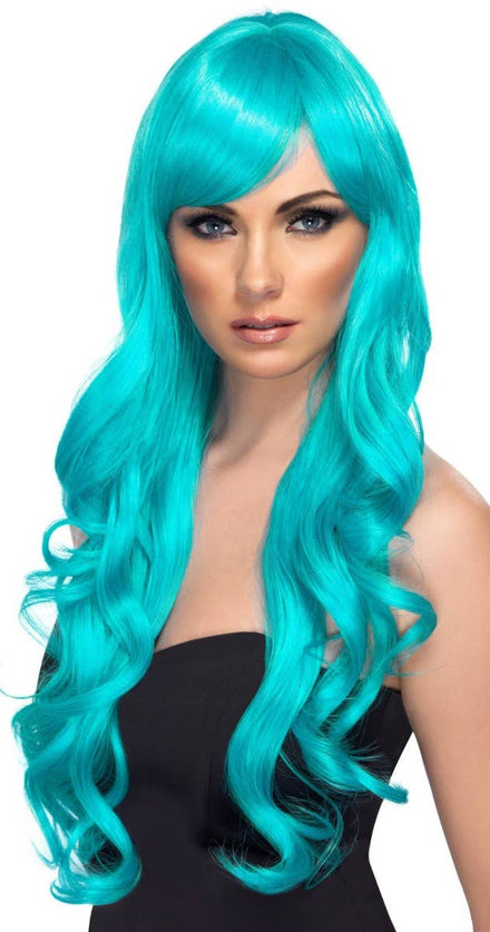 Desire Long Wavy Blue Women's Costume Wig Accessory - Front