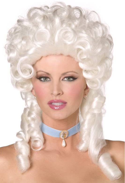 Women's Curly White Marie Antoinette Pouf Costume Wig with Ringlet Curls