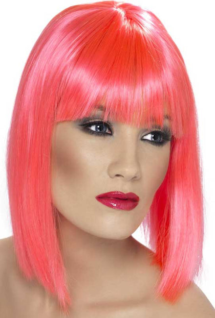 Neon Pink Concave Bob Costume Wig for Women