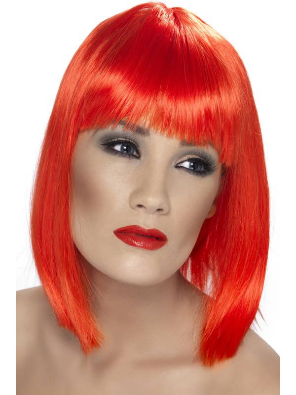 Short Red Straight Concave Bob Women's Costume Wig