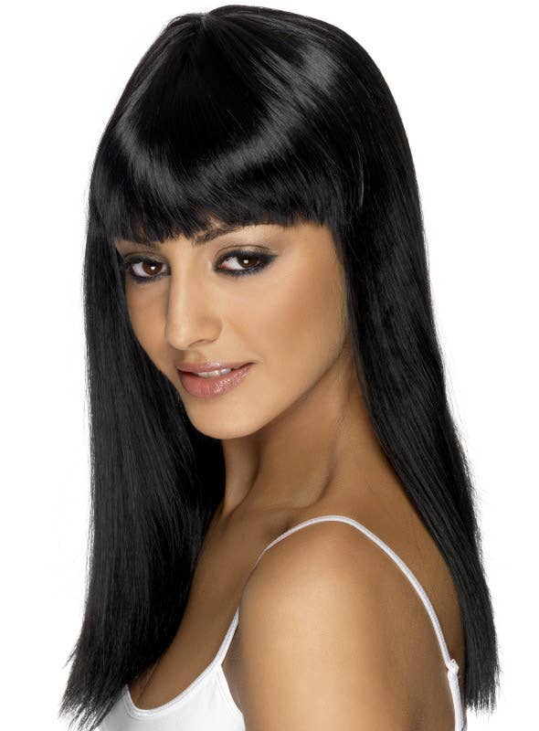 Women's Straight Black Costume Wig with Blunt Cut Fringe