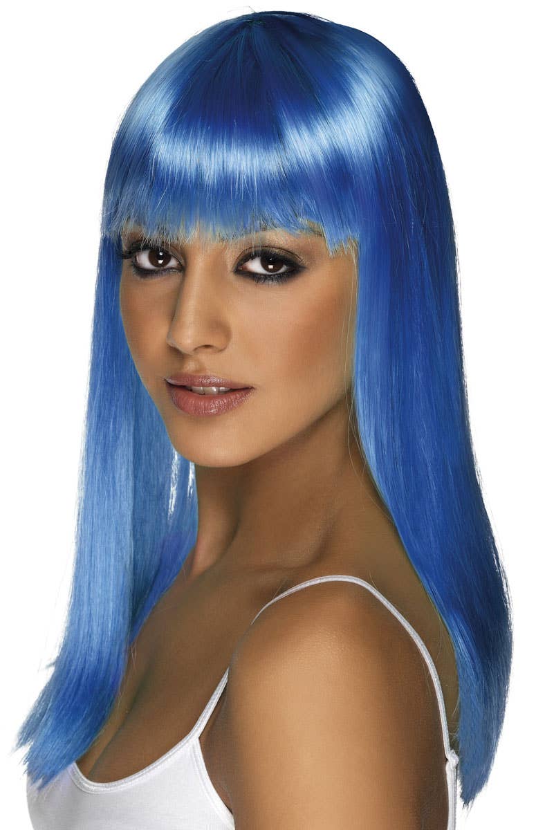 Women's Straight Blue Costume Wig with Fringe