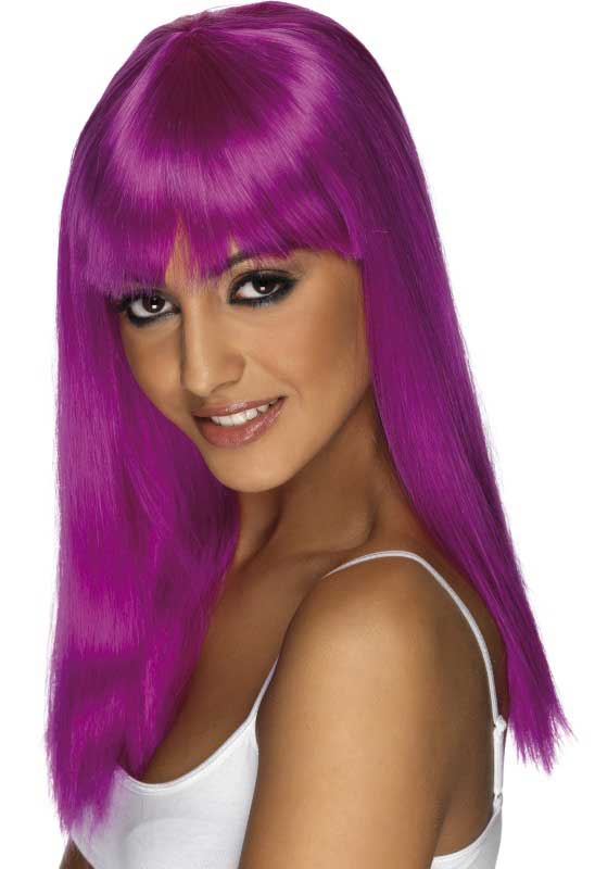 Neon Purple Women's Long Straight Costume Wig with Fringe