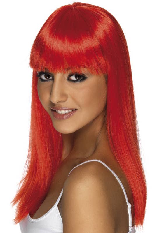 Women's Straight Red Costume Wig with Blunt Cut Fringe