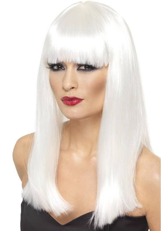 Women's Straight White Costume Wig with Blunt Cut Fringe