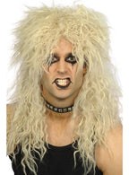 Men's 1980's Hard Rocker Crimped Blonde Mullet Costume Wig