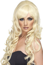 Long Curly Blonde Wig for Women with Fringe